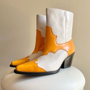 New Bone and Orange Leather Western Cowboy Boot